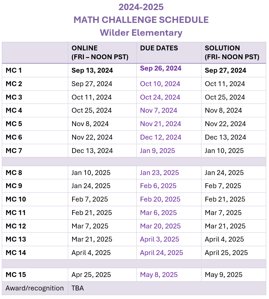 math challenge schedule 24-25