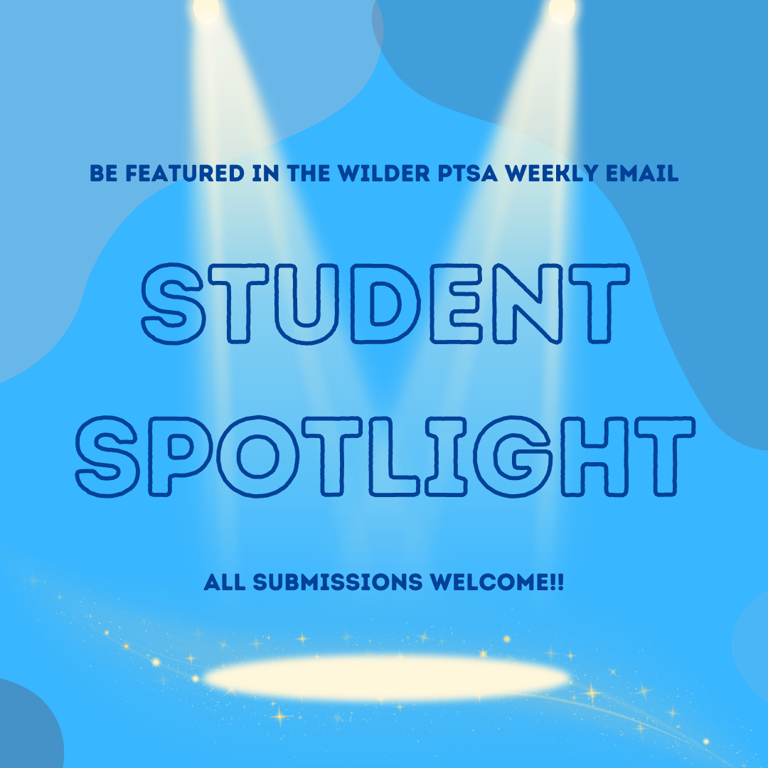 Spotlight on a blue background with the words Student Spotlight