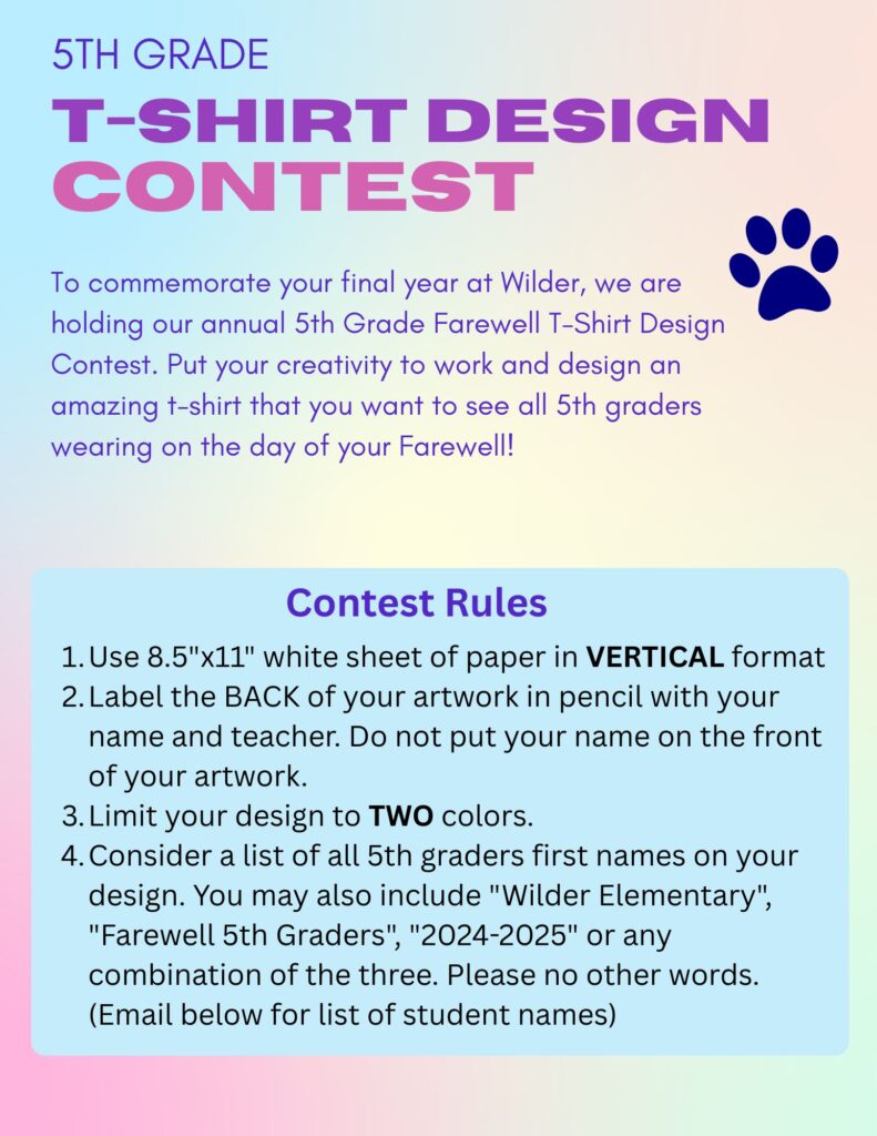 5th Grade Farewell T-Shirt Contest