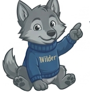 Wilder wolf mascot pointing
